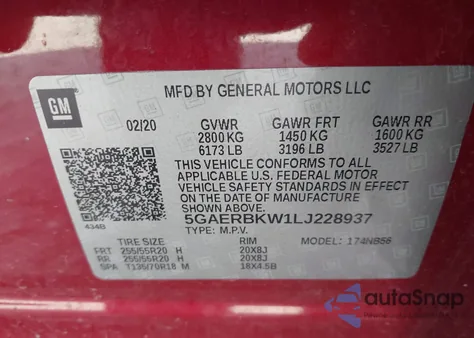 2020 Buick Enclave Fwd Essence from USA, damaged, VIN 5GAERBKW1LJ228937